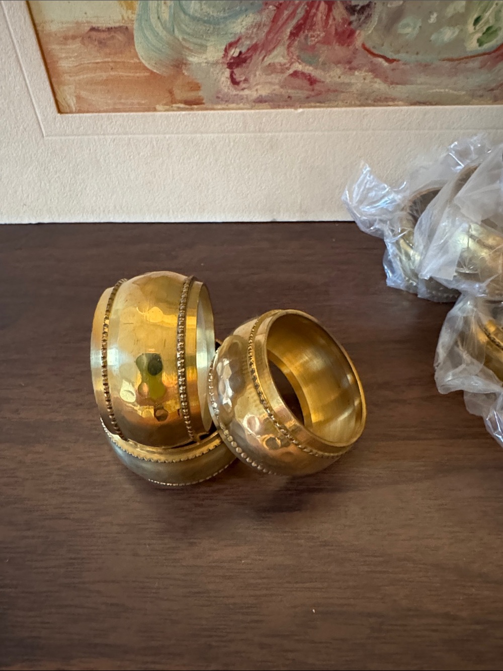 Vintage Hammered Brass Napkin Rings - Set of 16 Mid-Century Modern